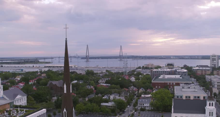 A large bridge is past the town