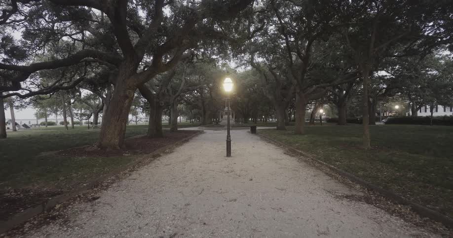 A view walking down a path in a park