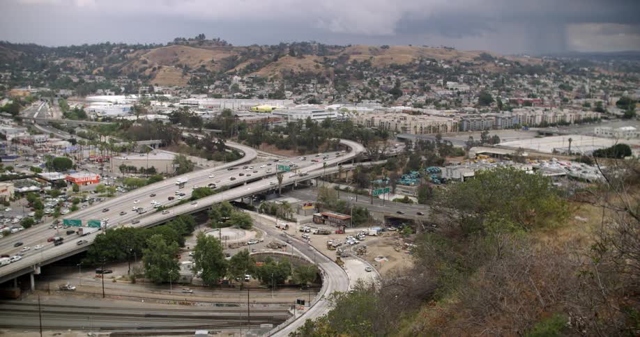 Time lapse of cars moving down a highway
