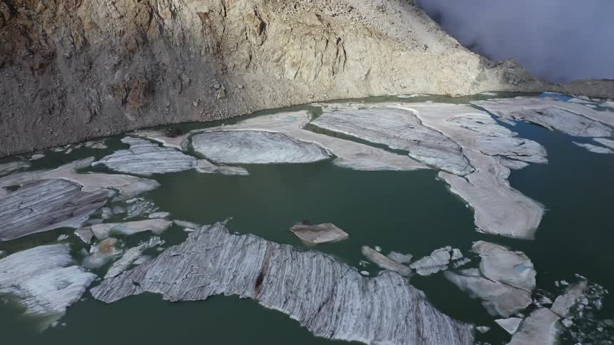 Ice surrounds the mountain range