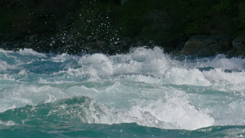 Cascading slow motion whitewater tumbles in the pristine Rio Baker in Southern Chile, Patagonia
