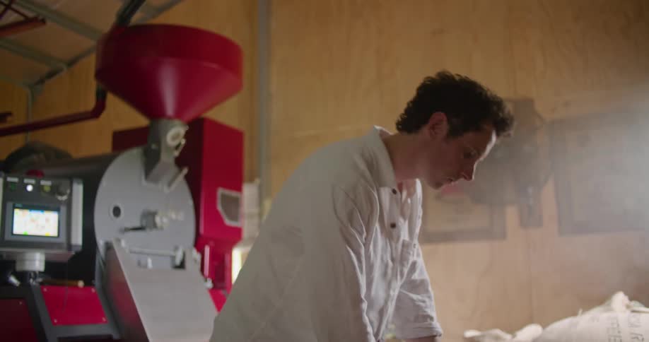 Person pouring coffee beans