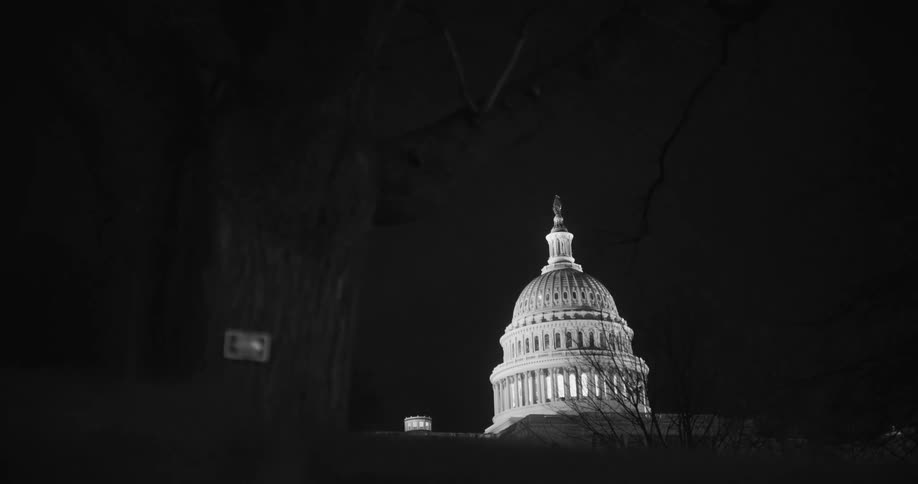 White of capitol building contrasts with night sky