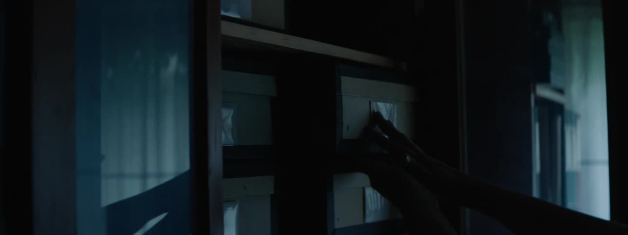 Person putting box in cupboard