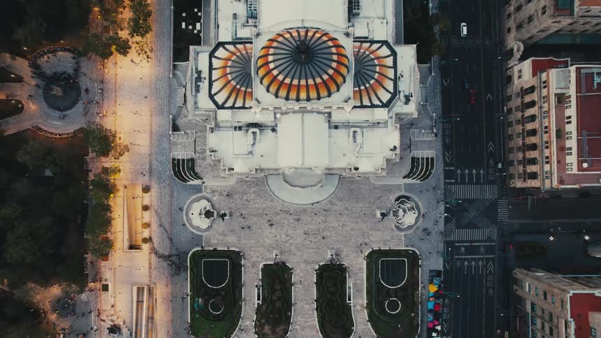 Aerial view of the colorful rooftop of a building in the citys downtown
