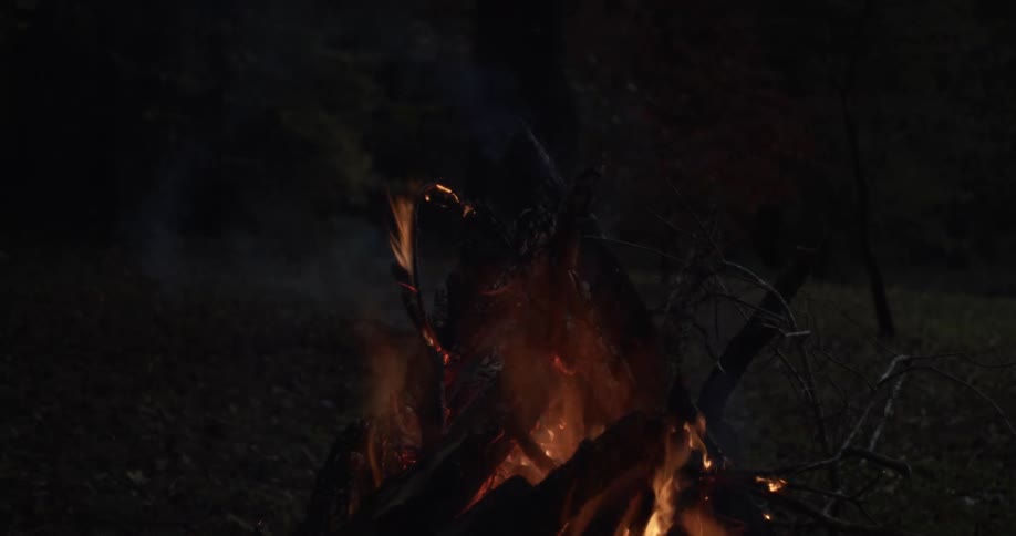 A view of a fire burning outdoors