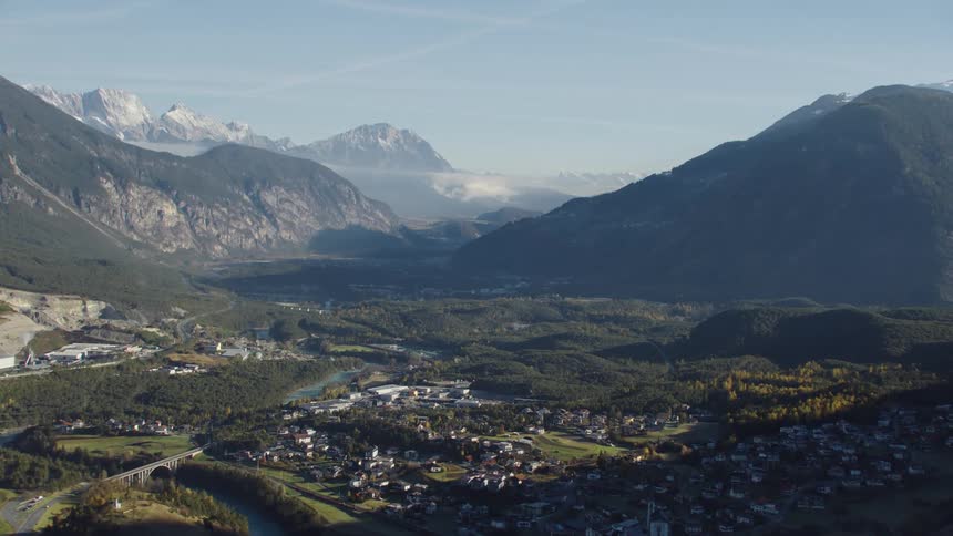 An aerial view of a mountain range