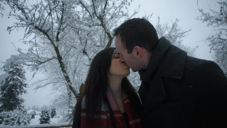 Couple kissing in the snowy wilderness
