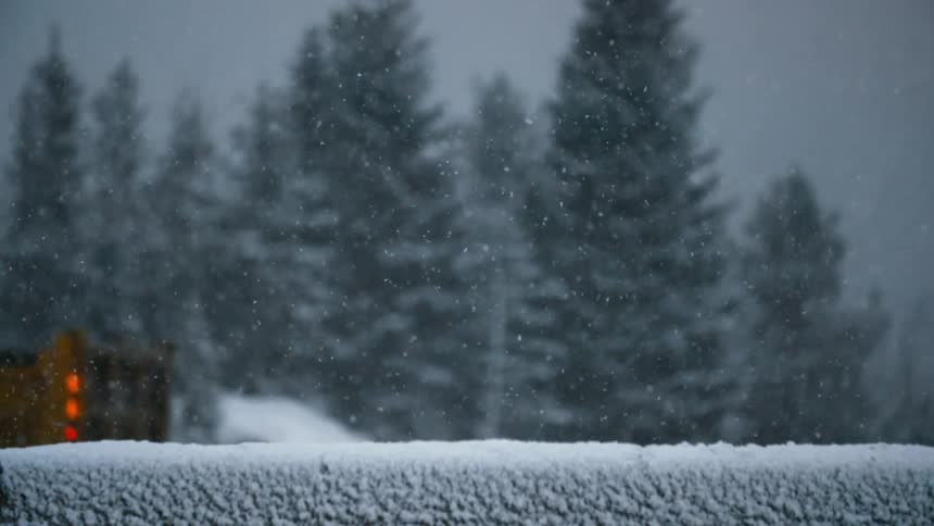 Snow falling as a truck passes