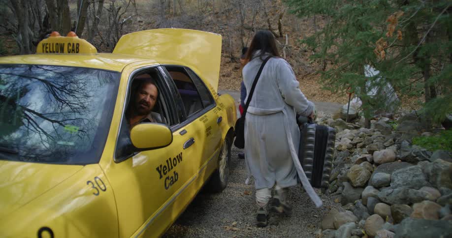 People getting into taxi