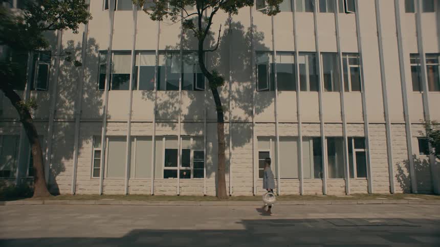 A woman carrying a basket is walking pass an apartment building in a city during the day