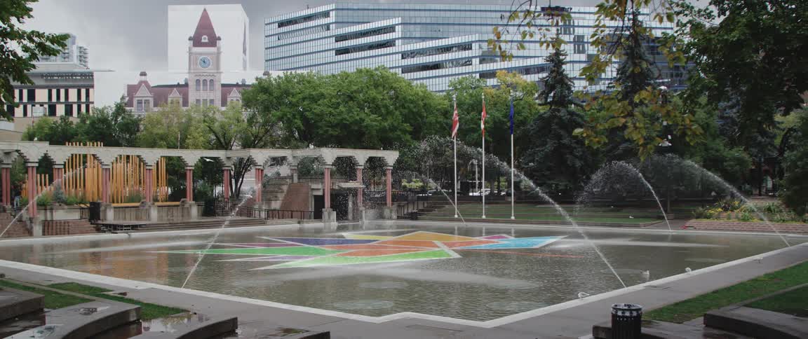 The fountain is flowing in the park