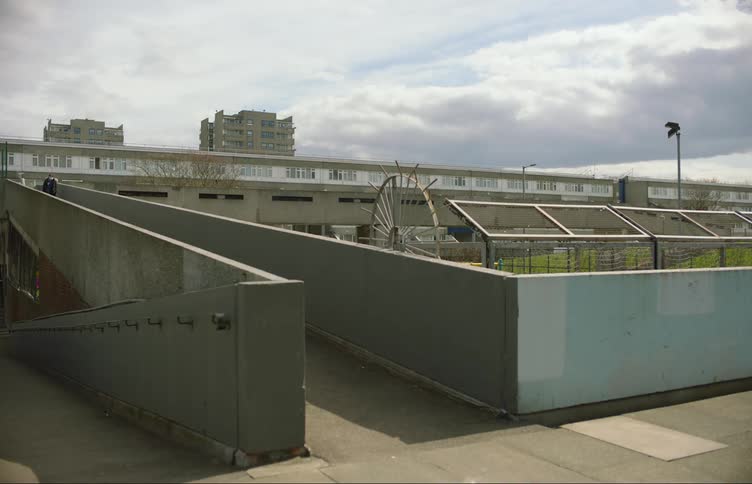 A person walks on the overpass