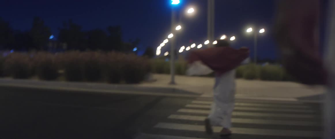 Parent guides son as they start crossing the street