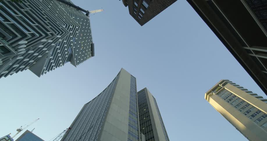 High rise office buildings against the blue sky