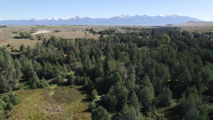Aerial view of a landscape is displayed in spring
