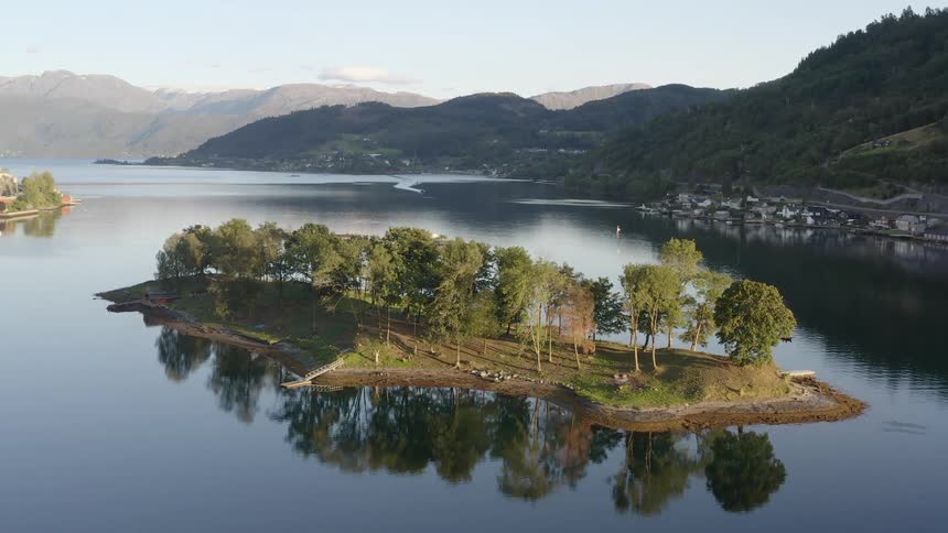 An island is surrounded by open water