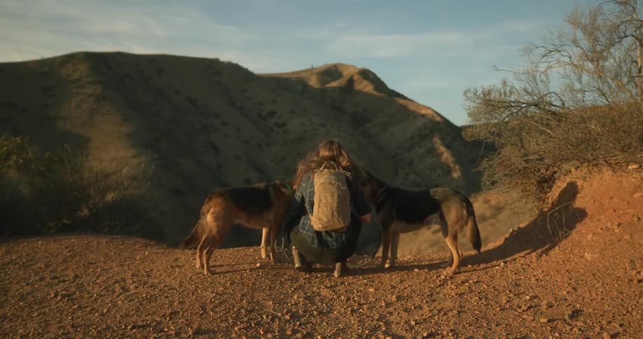 Female hiking with dogs