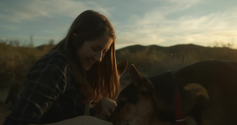 Female giving dogs snacks