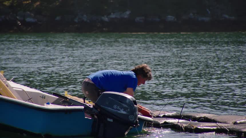 Person adjusting fishing nets