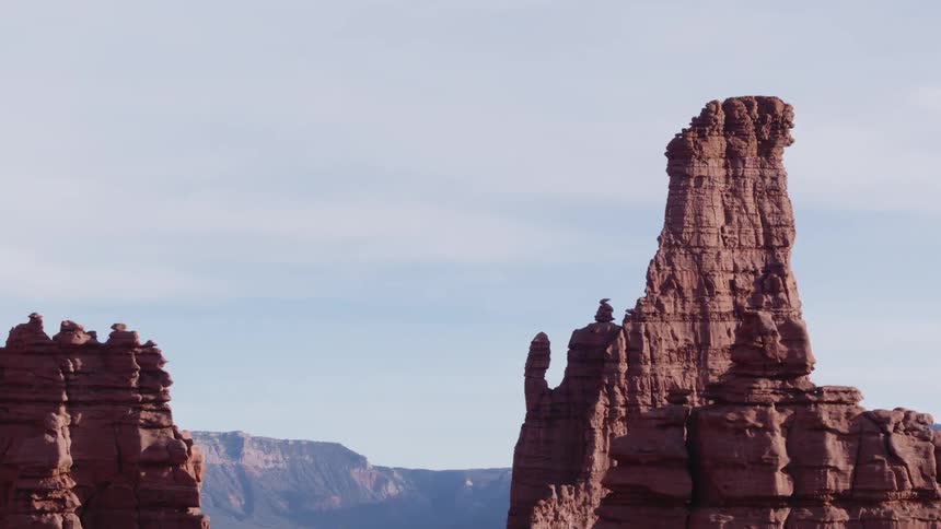 Aerial view of the escarpments over a butte in the mountains on the desert