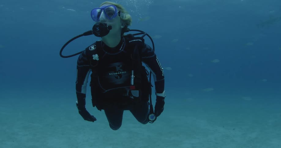 A scuba diver swims underwater