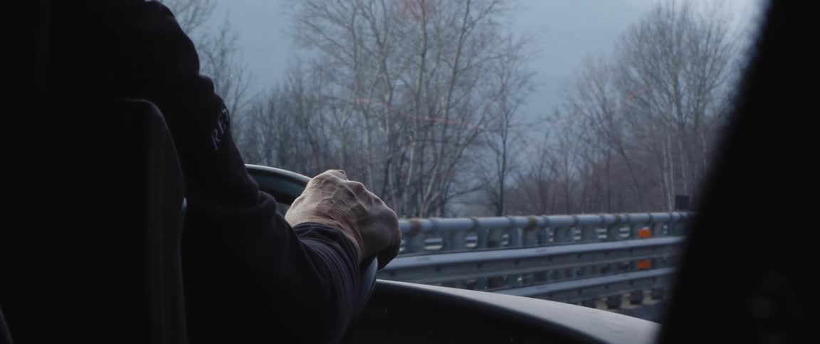 A person is driving a car in winter