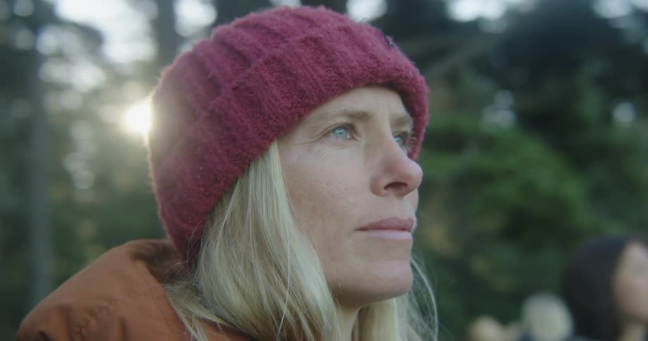 Blonde woman looking forward