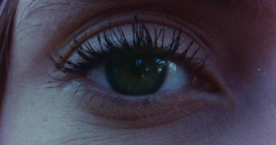 A close up of a womans eyeball and eyelashes