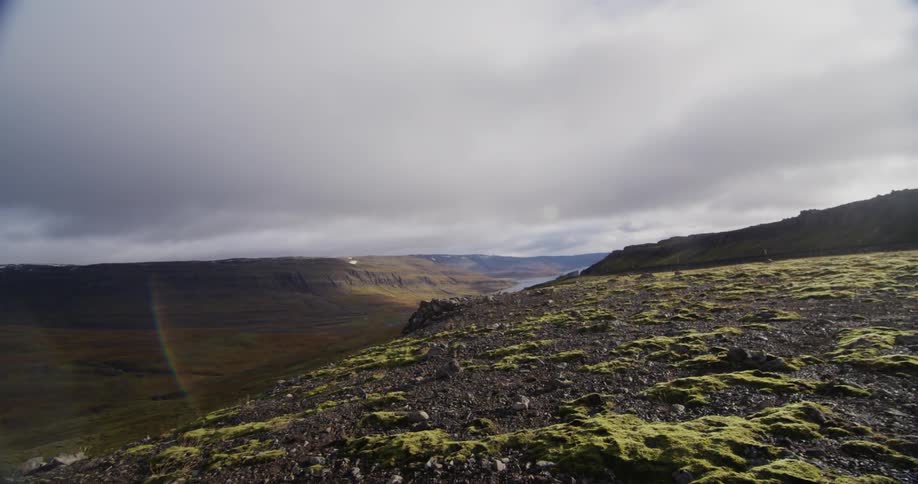 Moving over a hillside on a cloudy day