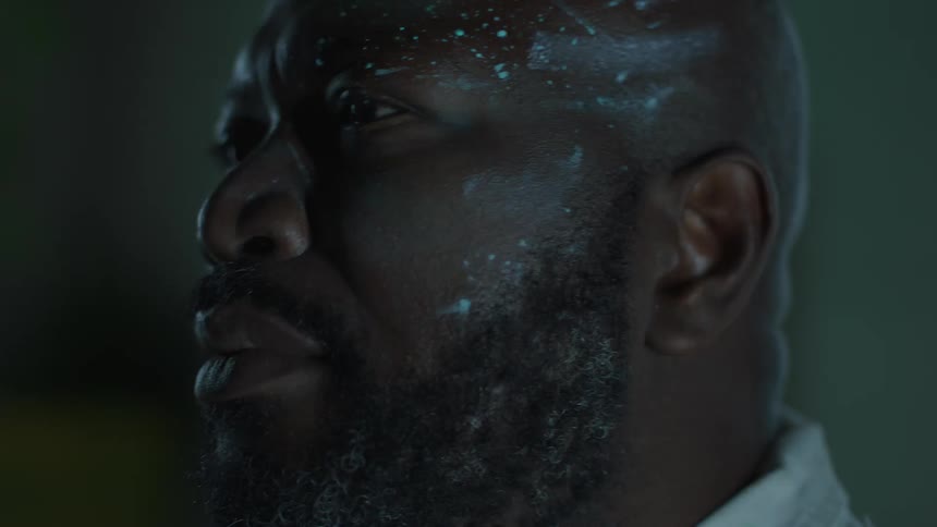 Bald sad man with beard cries bitterly