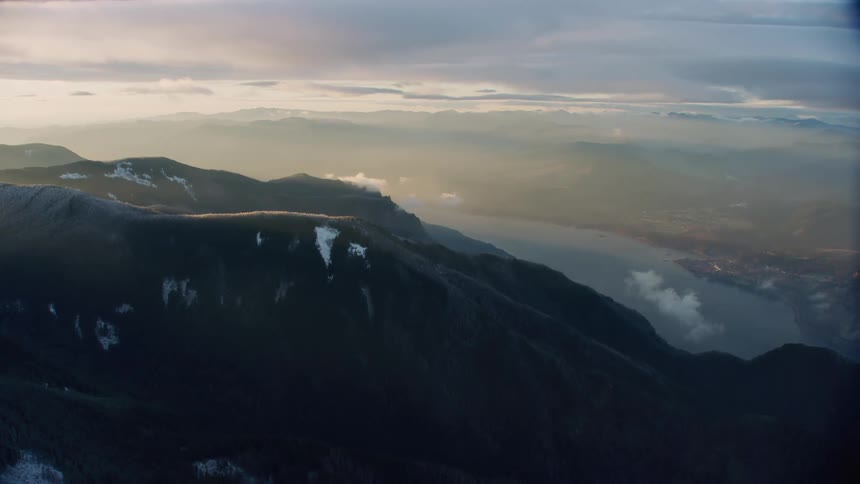 Backlit shot of the Columbia River Gorge from high above