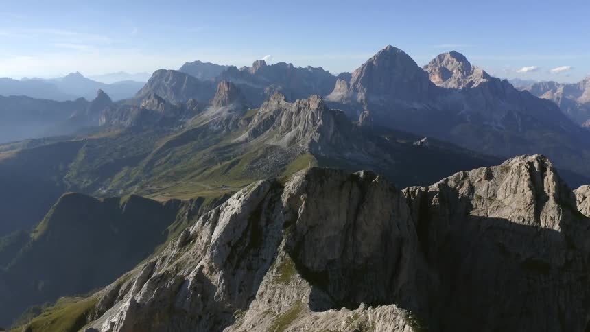 The light fog covers the mountain range