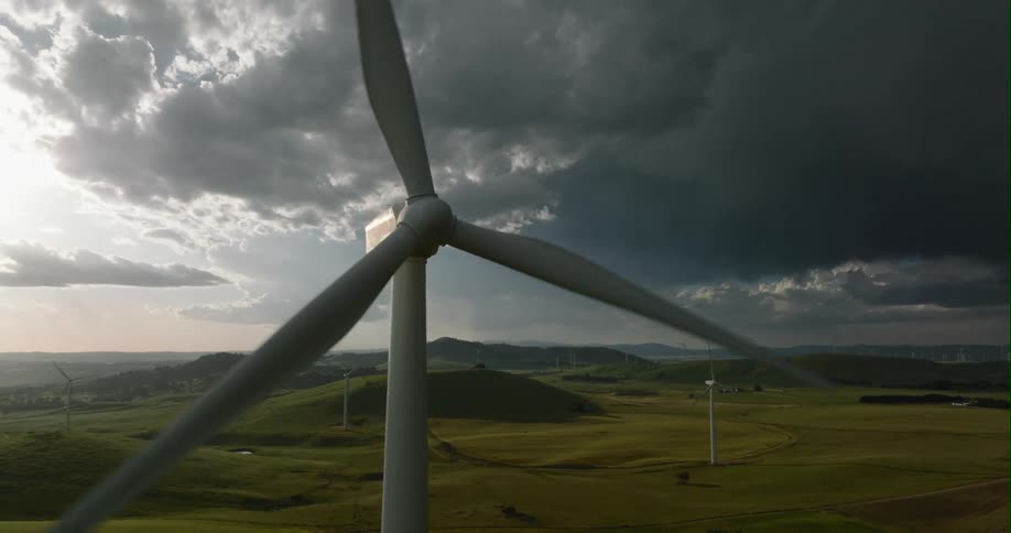 The fields are covered with windmills