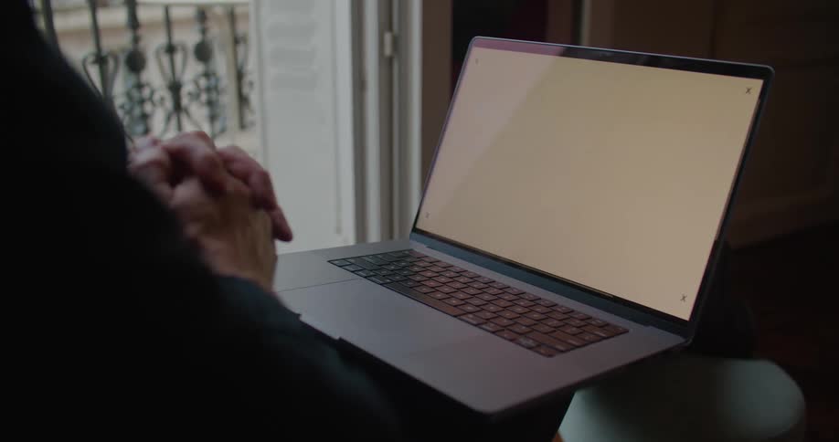 Blank laptop screen with tracking markers