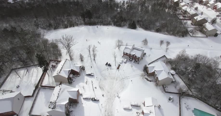 Snow is covering a town