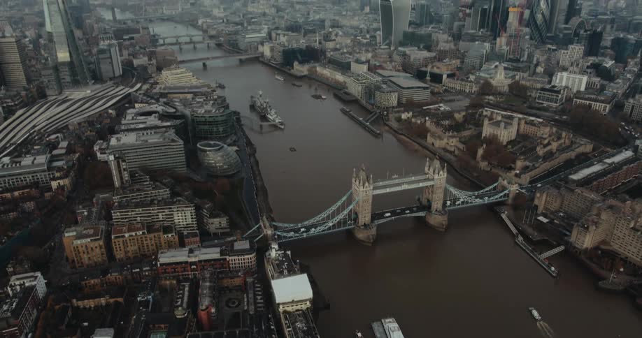 Aerial view of the River Thames above Tower Bridge