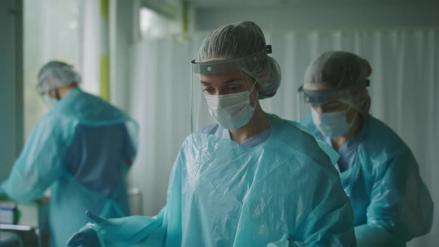 Medical worker getting ready