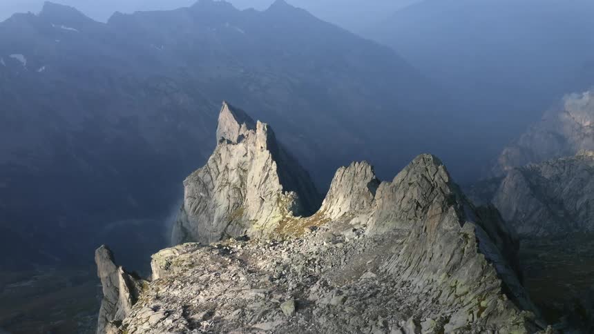 Jagged peaks on a rocky mountain range in the wilderness