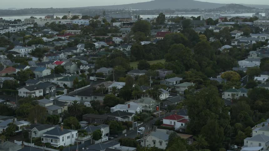 Aerial view of city neighborhoods with houses
