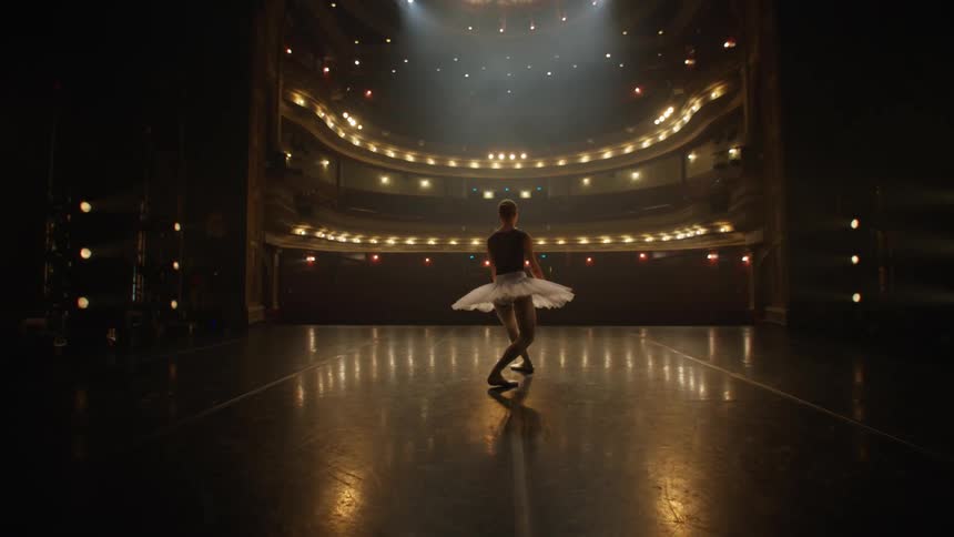 Ballerina dance on stage in empty theater