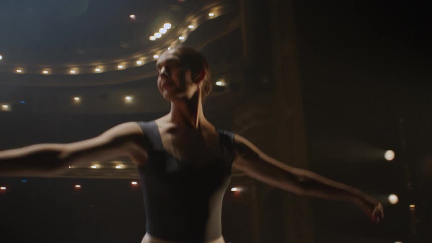 A ballerina is performing on stage