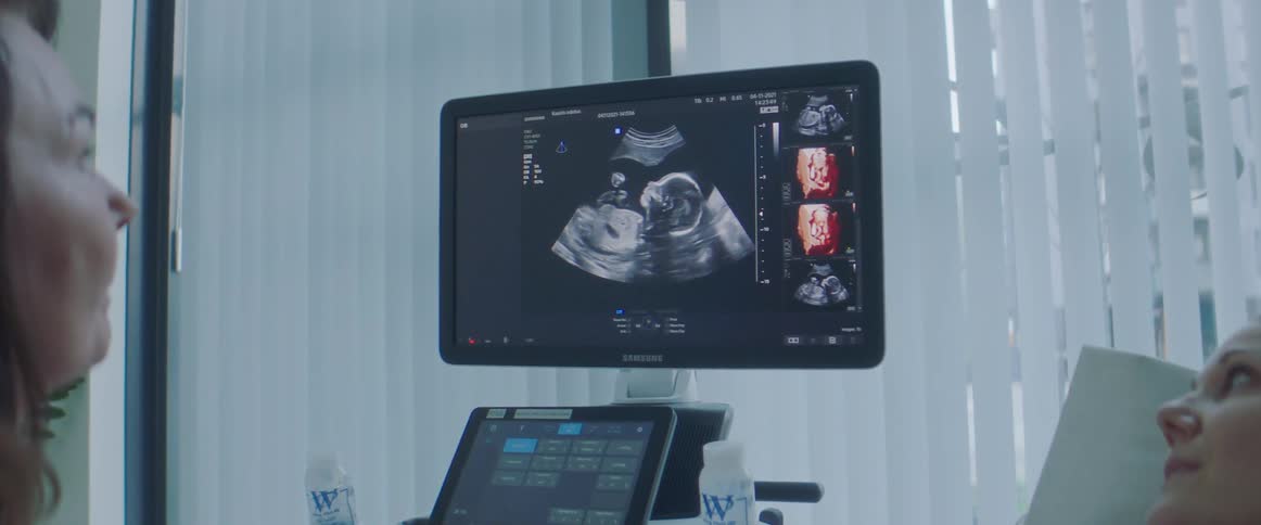 A doctor goes over a sonogram with a patient