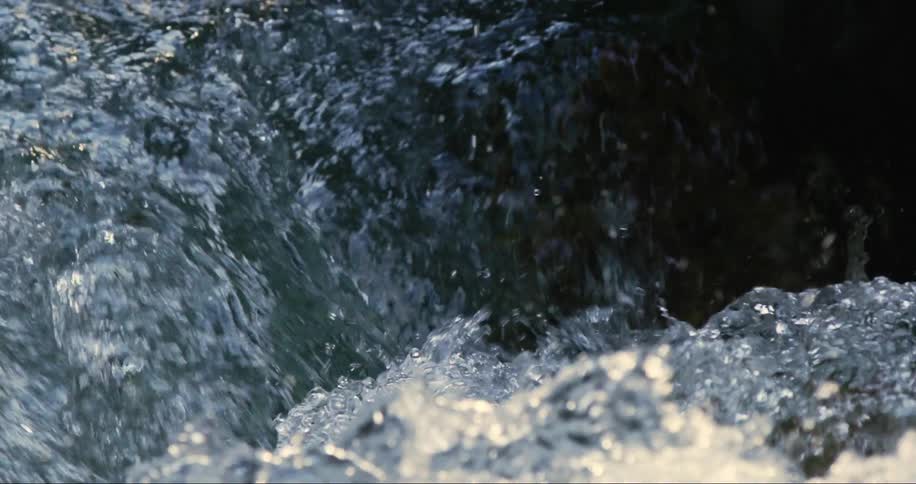 Water is flowing and splashing in the rapids of a river