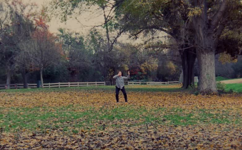 A person is dancing outdoors in an open field
