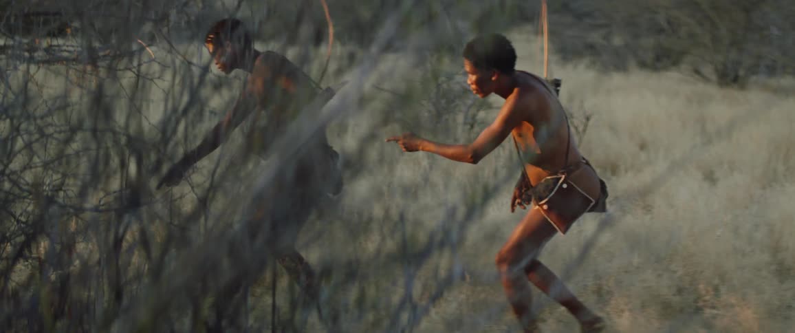 Two men hunt and track with bow and arrows