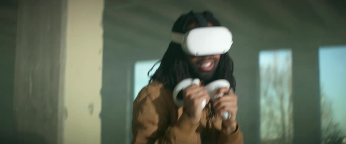 A man playing a game in virtual reality