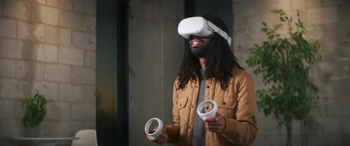 A man playing a game in virtual reality
