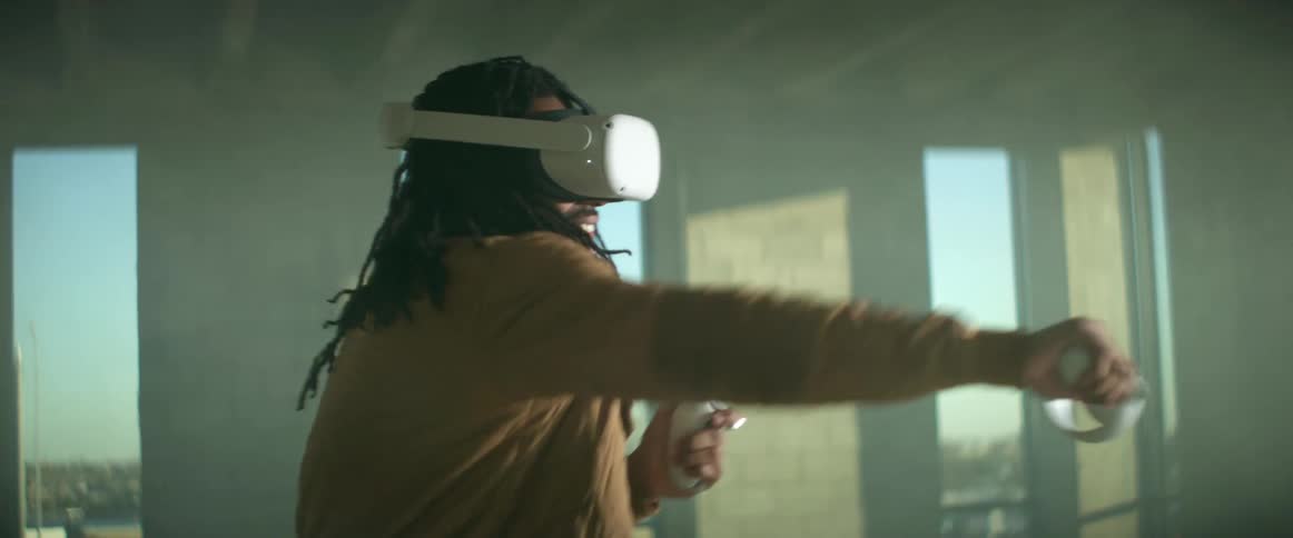 A man playing a game in virtual reality
