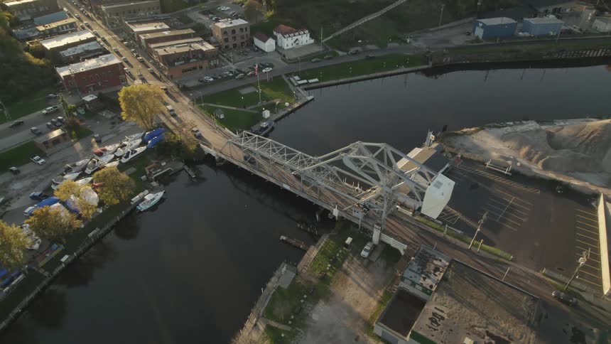 Cars travel over the bridge in the city